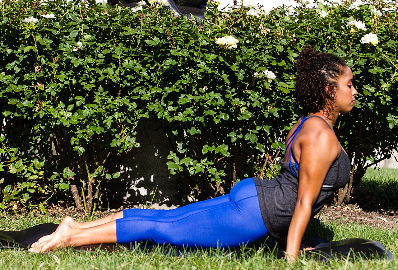 A person in Upward-Facing Dog with arms straight, chest lifted and legs extended behind